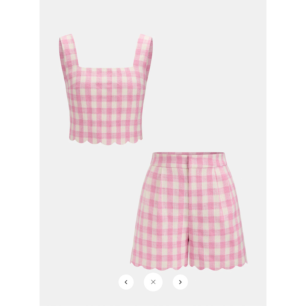 NWT Commense Gingham Scallop Hem Crop Top & Shorts Set Sz L - Picture 2 of 8